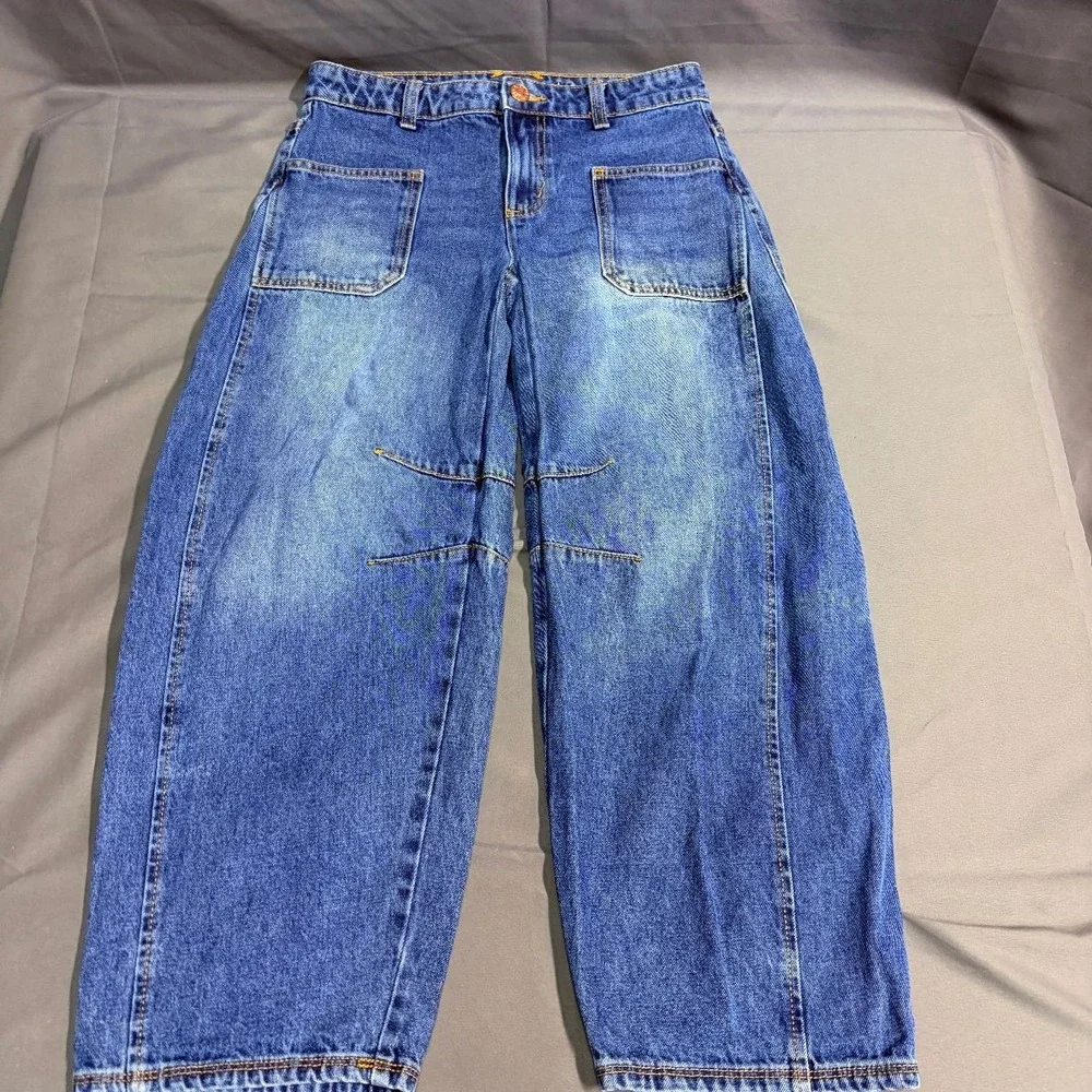 Justice Barrel Jeans Wide Leg Loose Fit Girls 12 Blue Denim Preowned Excellent